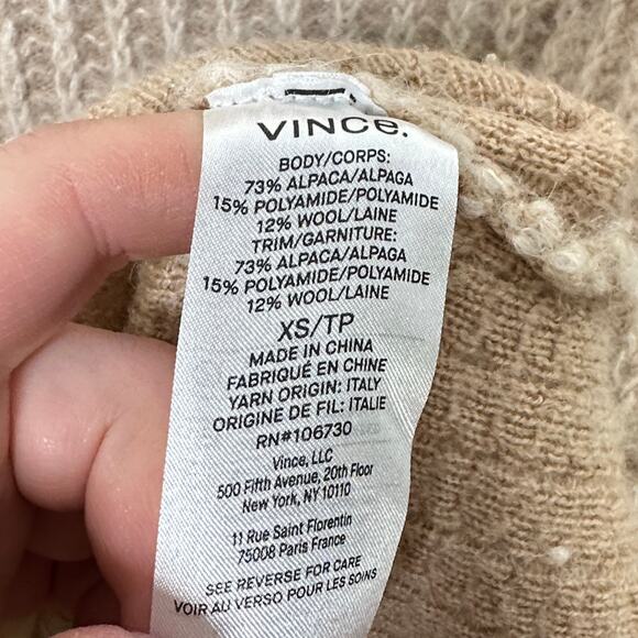 VINCE Ribbed Funnel Neck Sweater Alpaca Merino Wool Tan Natural {RR48} - Picture 5 of 6